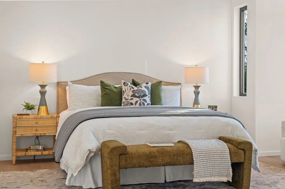 A styled bedroom at Short Hills mansion